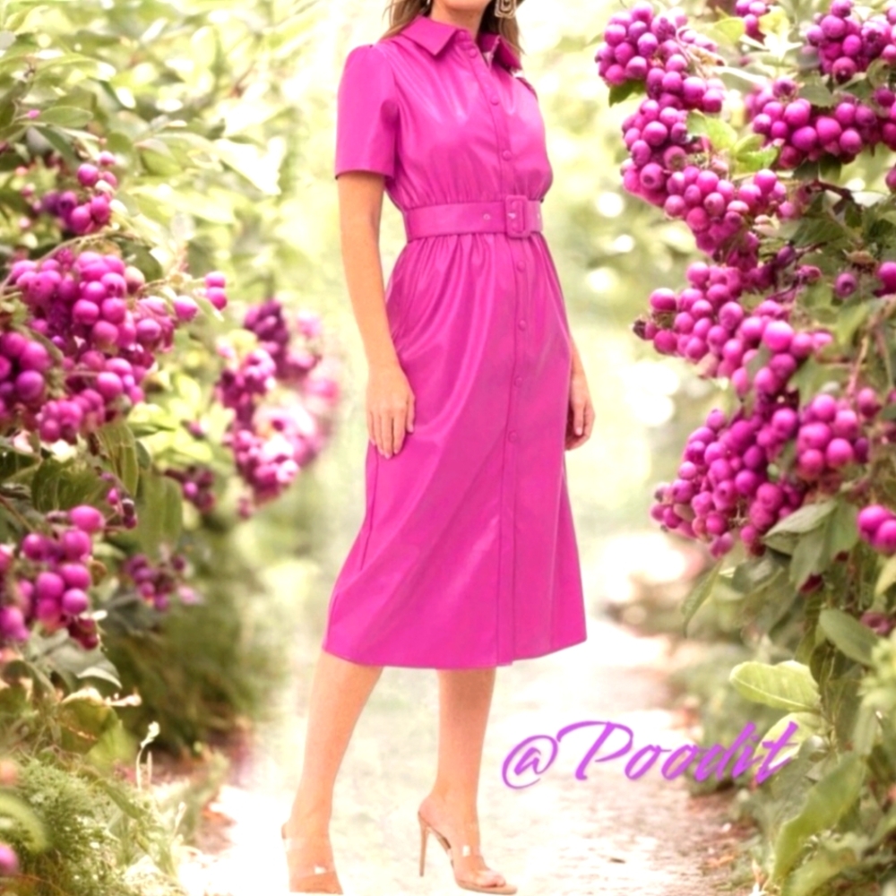 Beautiful berry pink pleather midi dress Size L